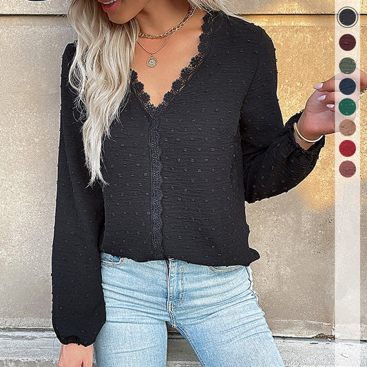 Damen Bluse Spitzenbesatz Puffärmel Elegant Weiße Bluse - Eveloria