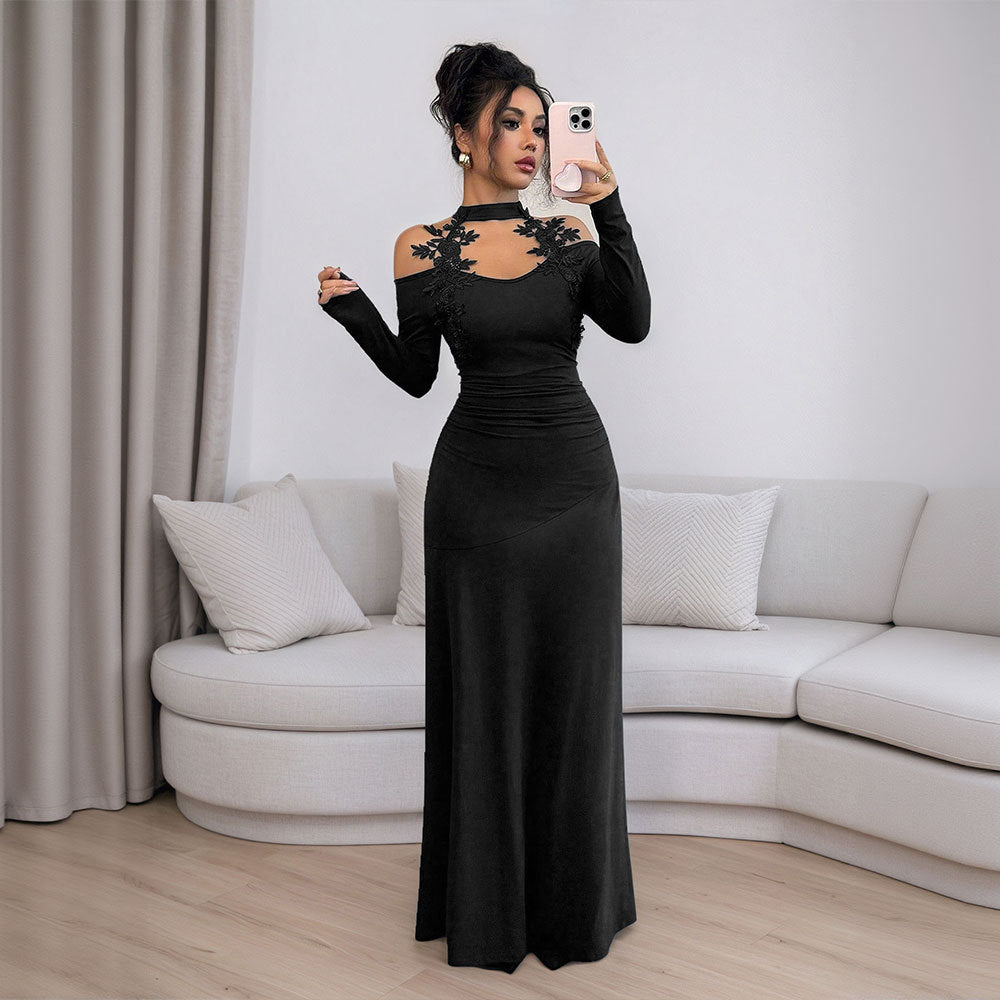 Damen Abendkleid Figurbetont Schulterfrei Floralmuster Eveloria