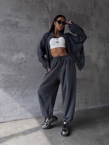 Damen Sportanzug Oversized Jacke Jogginghose Bequem