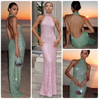 Damen Abendkleid Glitzernd Hochkragen Figurbetont Eveloria - Eveloria