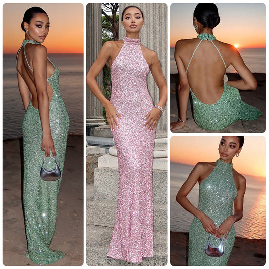 Damen Abendkleid Glitzernd Hochkragen Figurbetont Eveloria - Eveloria