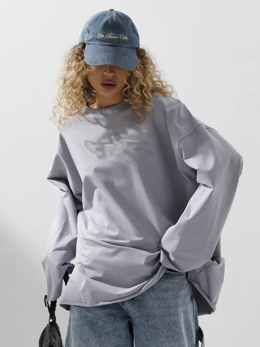 Damen Sweatshirt Übergroß Langärmlig Rundhals Eveloria