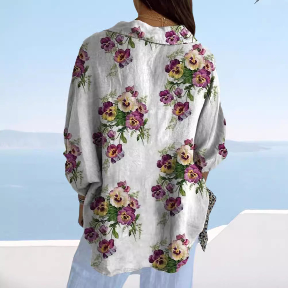 Damen Bluse Floralmuster Verdeckte Knöpfe