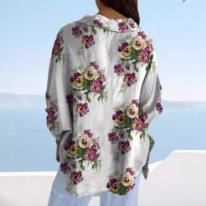 Damen Bluse Floralmuster Verdeckte Knöpfe