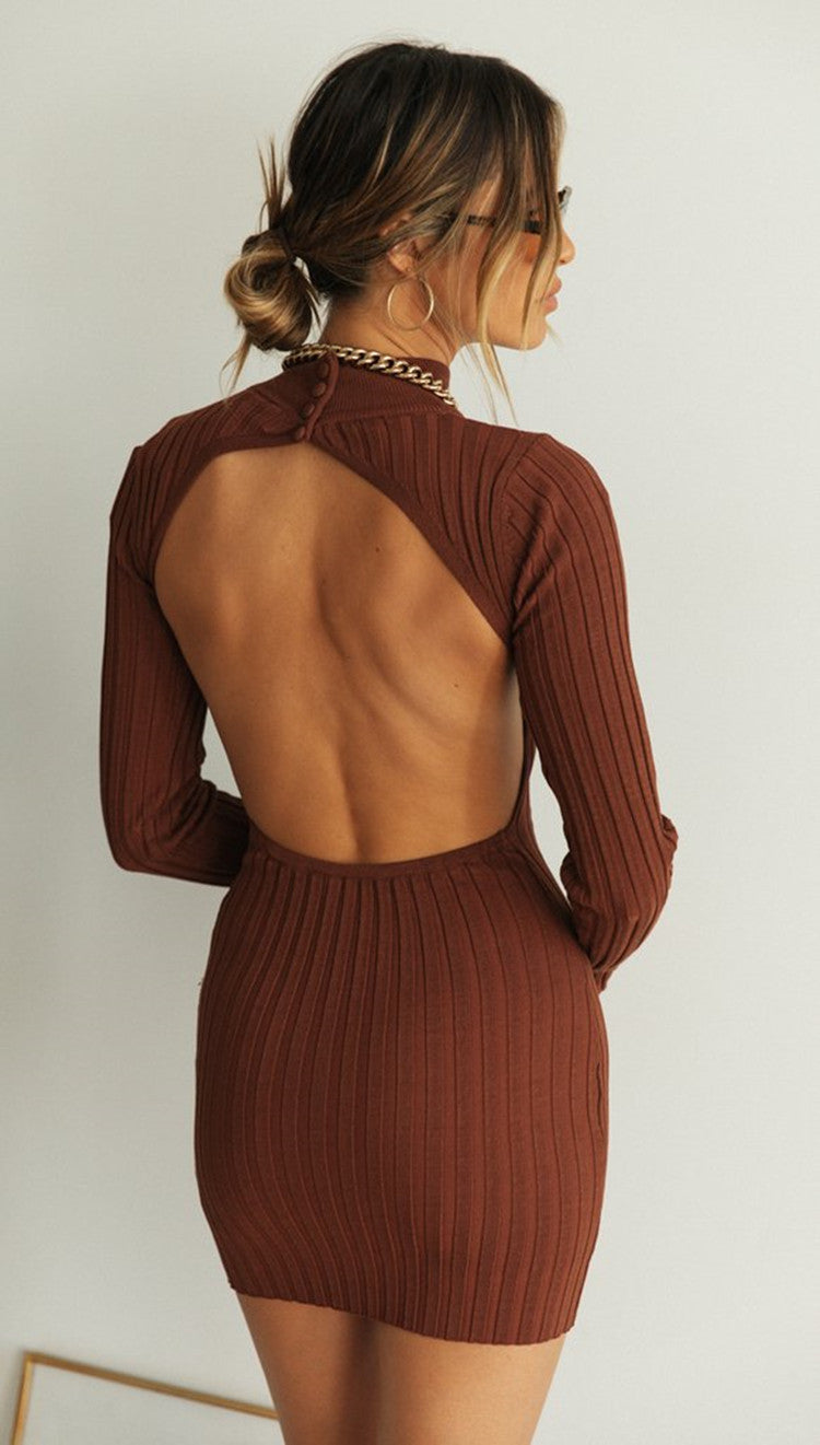 Damen Strickkleid Rollkragen Rippstruktur Eveloria