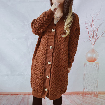 Damen Strickjacke Zopfmuster Große Knöpfe Eveloria