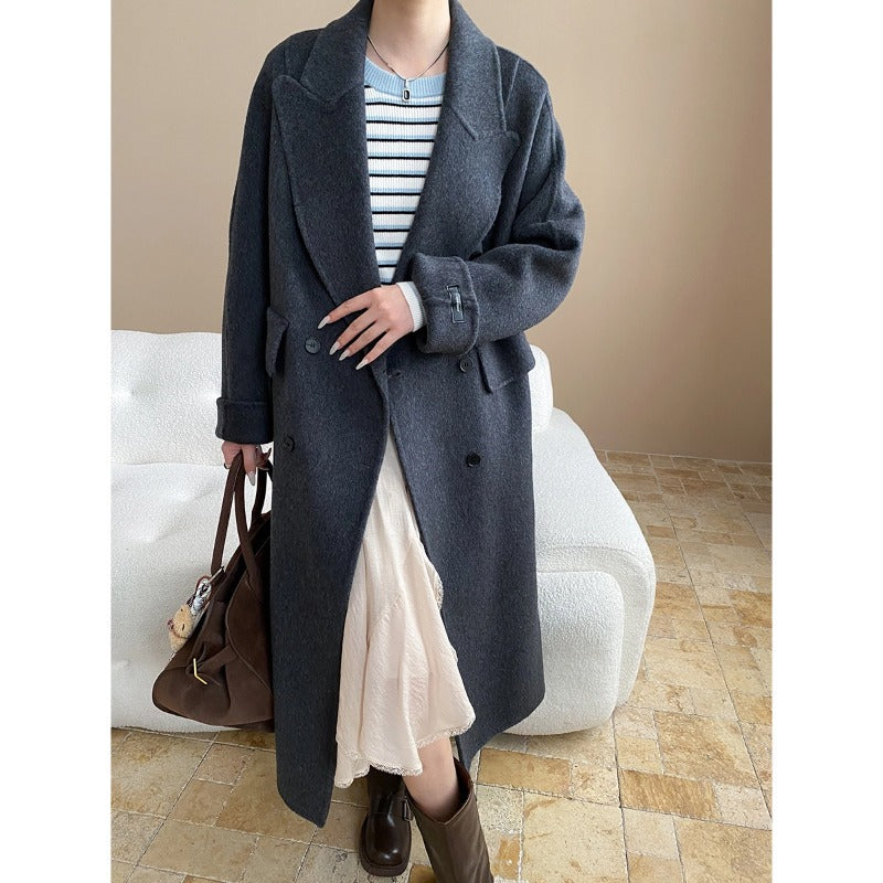 Damen Oversized-Mantel Doppelter Knopfleiste Praktische Taschen