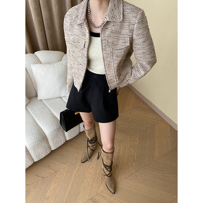 Damen Bouclé-Jacke Chesterfield-Kragen Eveloria
