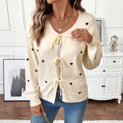 Damen Strickjacke Herzmuster Verstellbarer Bund - Eveloria