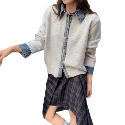 Damen Overshirt Denim Kragen Knöpfe Blau Eveloria