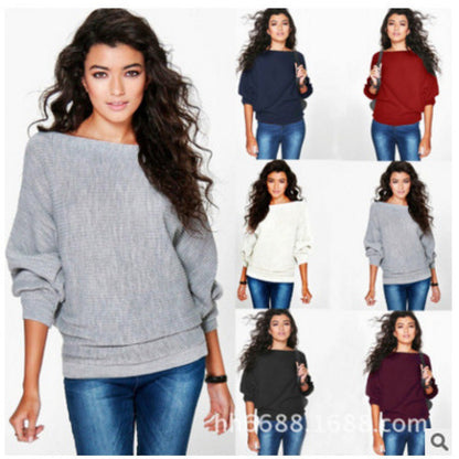 Damen Oversized Pullover Weite Ärmel Strukturiert Beige