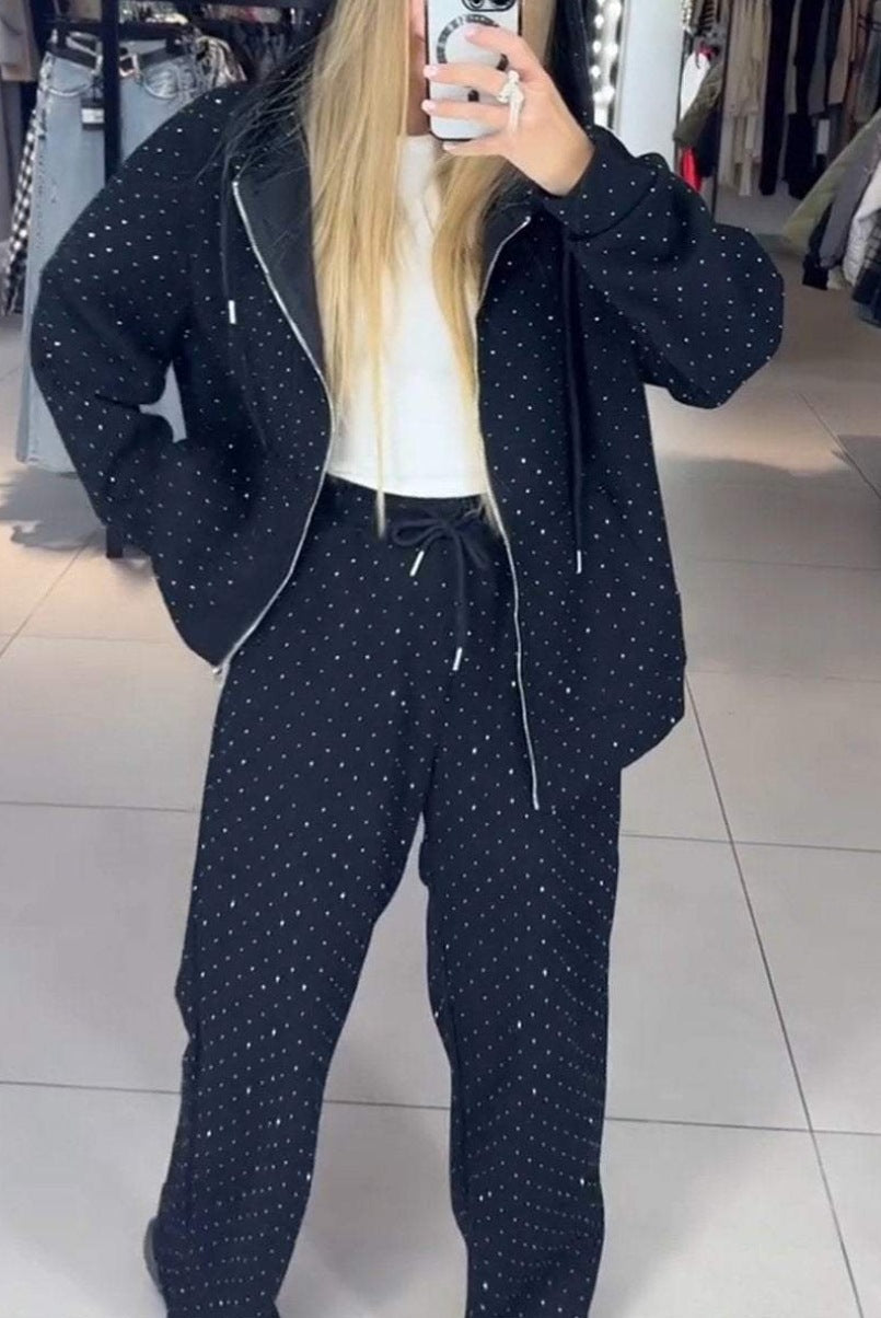 Damen Hoodie Jogginghosen Set Baumwolle Bequem Grau