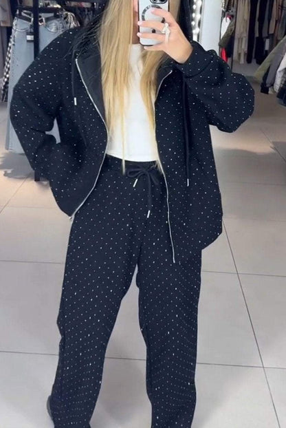 Damen Hoodie Jogginghosen Set Baumwolle Bequem Grau