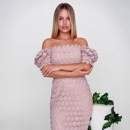 Damen Spitzenkleid mit floralem Muster und Volumenärmeln