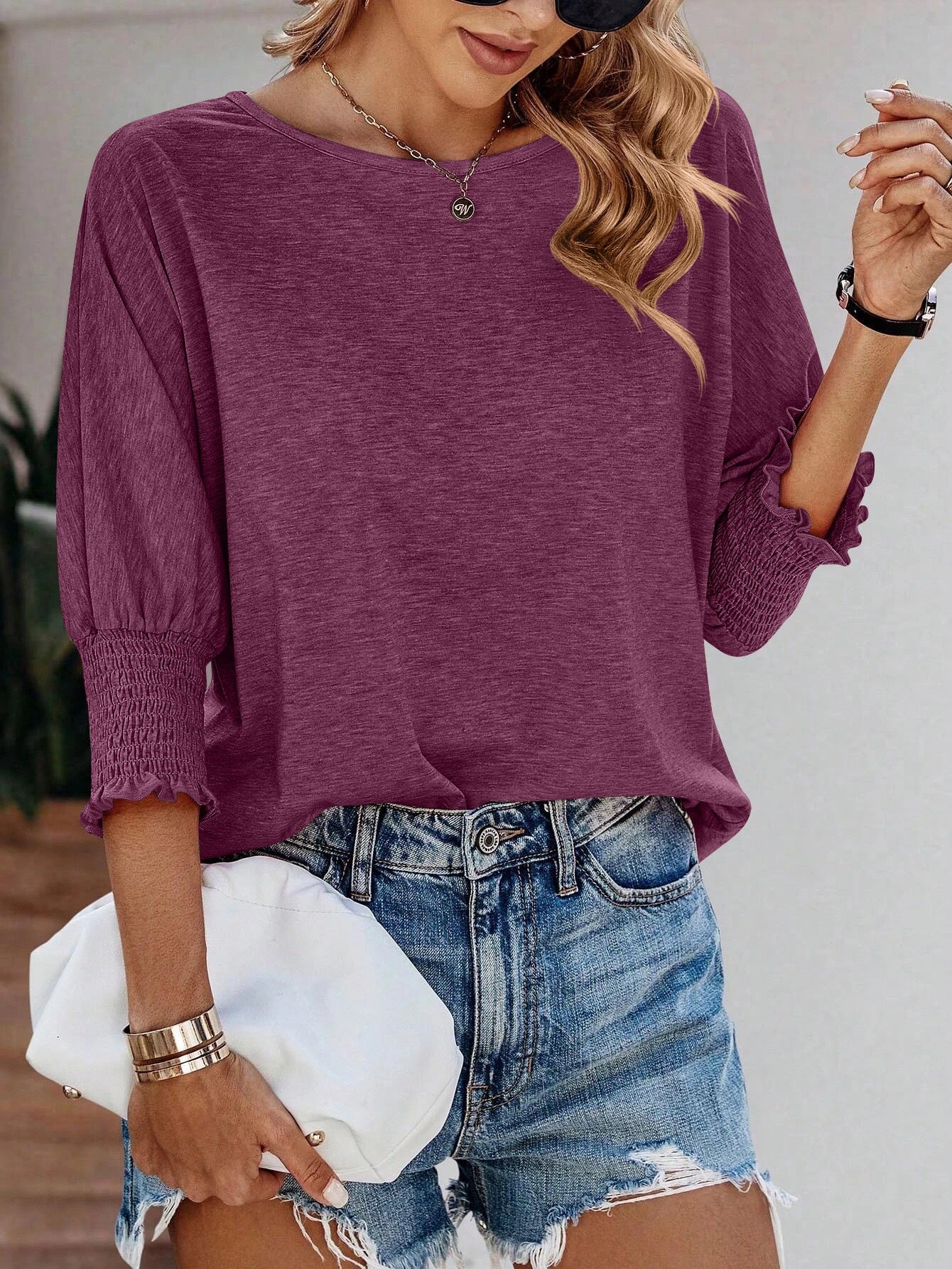 Damen Shirt Ballonärmel Rüschendetails Eveloria