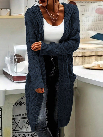 Damen Grosstrick Cardigan mit Kabelmuster und Taschen