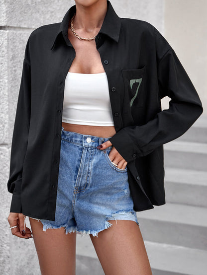 Damen Hemdjacke Lässig Personalisierte Brusttasche Bequem Eveloria