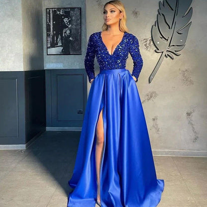 Damen Abendkleid mit Pailletten und hohem Schlitz