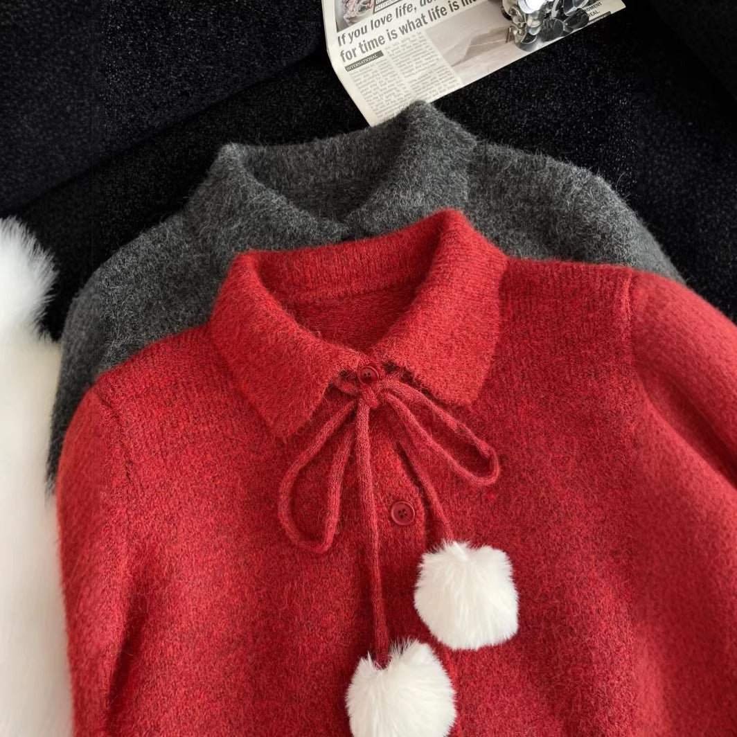 Damen Strickjacke Großkragen Verspielt Eveloria