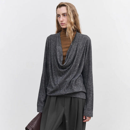 Damen Rollkragenpullover Feinstrick Grau Eveloria
