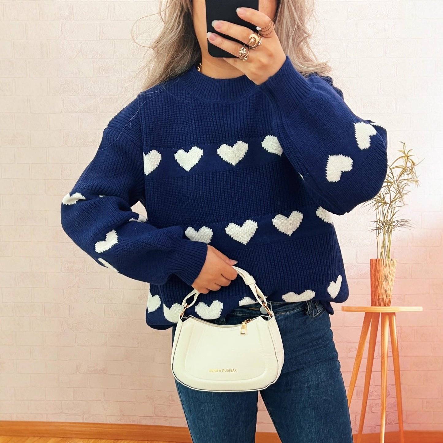 Damen Pullover Herzmuster Eveloria