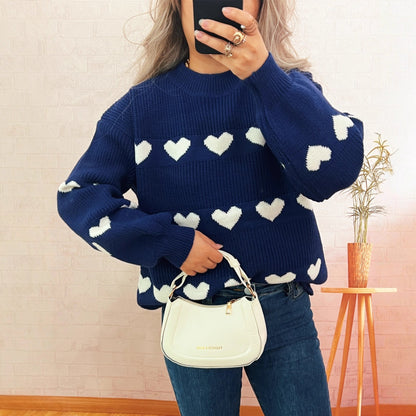 Damen Pullover Herzmuster Eveloria