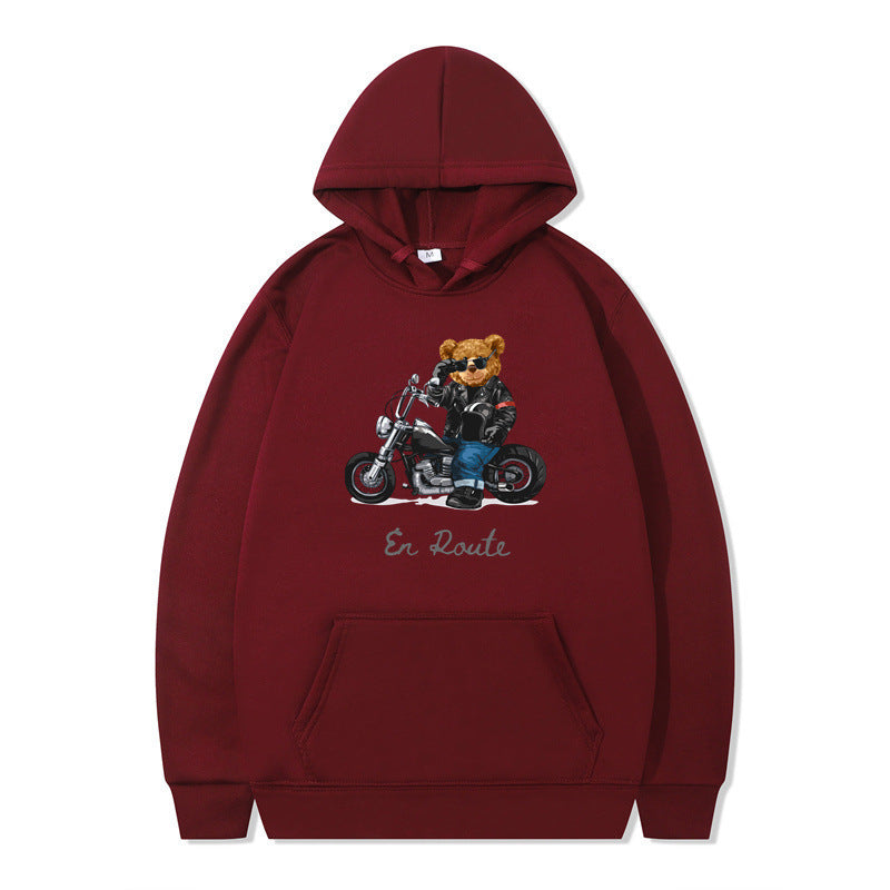 Damen Kapuzenpullover Bärenmotiv Lässig Grau Eveloria