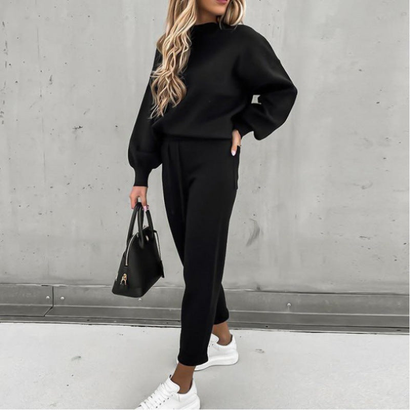Damen Sportanzug Elegant Kragen Weite Ärmel Eveloria