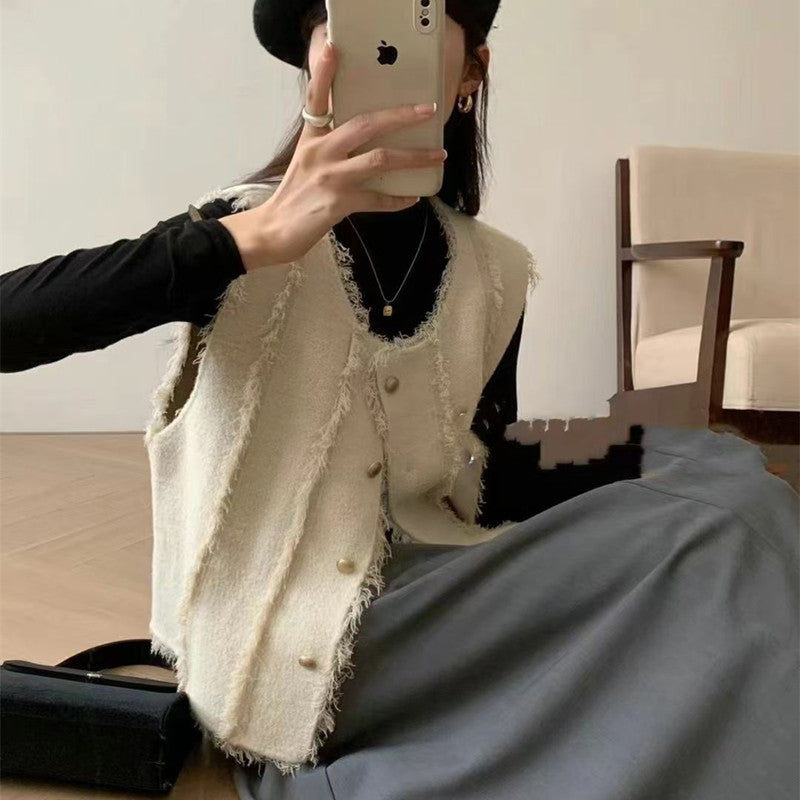 Damen Strickweste Stufenlos Elegant Knöpfe