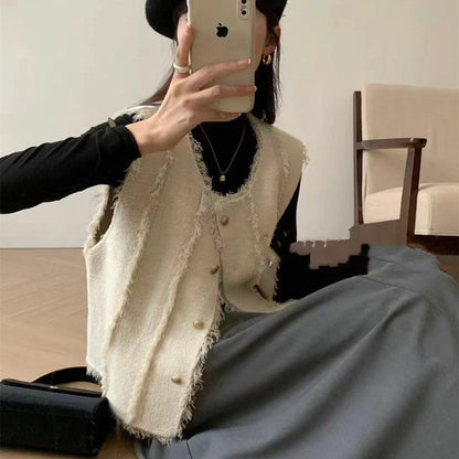 Damen Strickweste Stufenlos Elegant Knöpfe