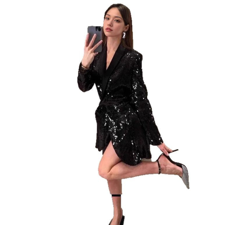 Damen Minikleid Paillettenbesatz Schleifenbindung