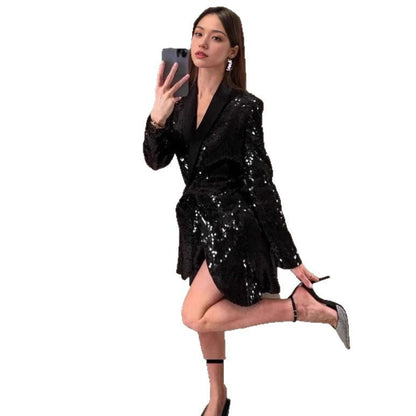 Damen Minikleid Paillettenbesatz Schleifenbindung
