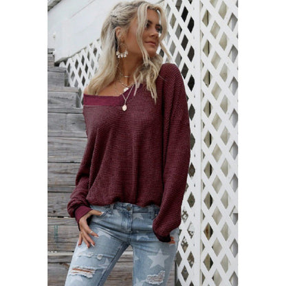 Damen Off-Shoulder Strickpullover Voluminöse Ärmel