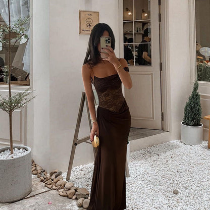 Damen Abendkleid Spitzenoberteil Schulterfrei Fließender Rock Eveloria