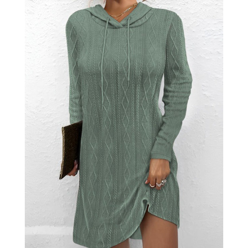 Damen Strickkleid Kapuze Struktur Muster Anthrazit