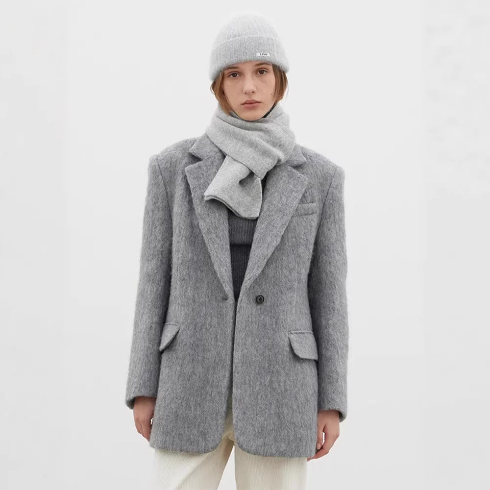Damen Wollblazer Moderner Schnitt Kuschelig Anthrazit Eveloria - Eveloria