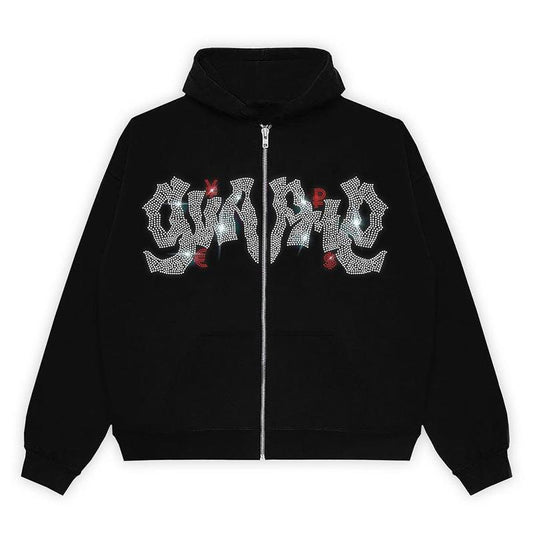 Damen Kapuzenjacke Glitzerdesign Reißverschluss Schwarz Eveloria - Eveloria