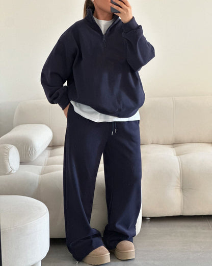 Damen Fleece Zip Hoodie Bequem Lässiger Schnitt Weite Ärmel Grau