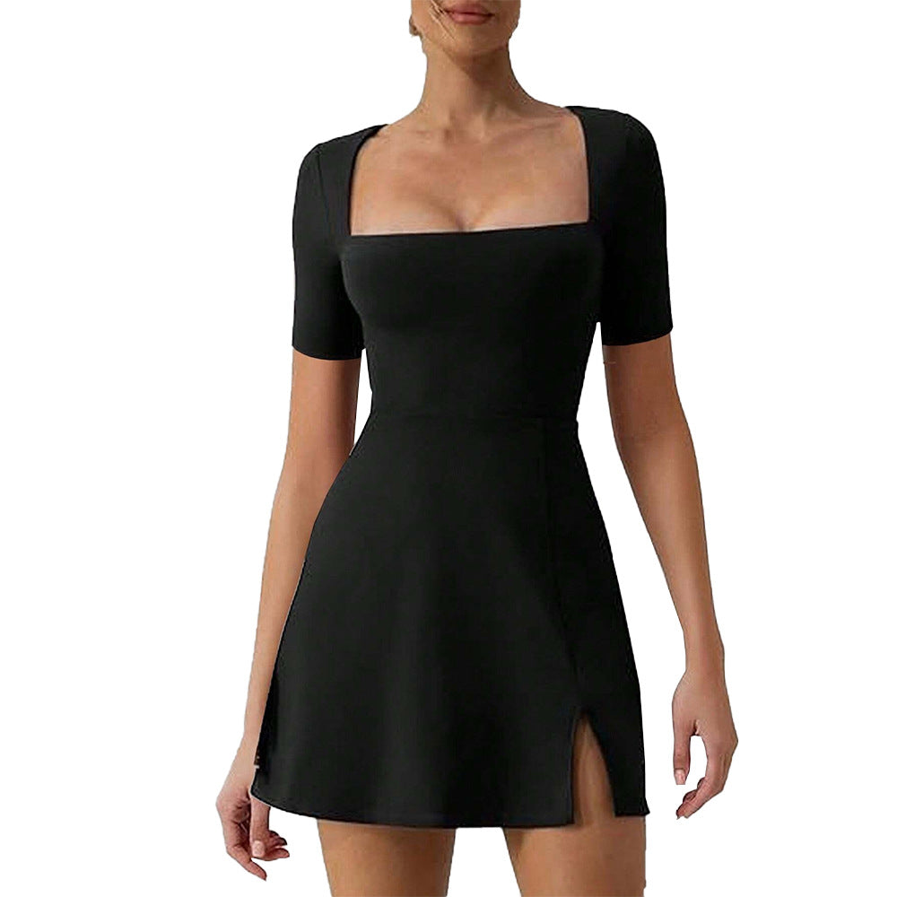 Damen Oversized Sommerkleid Quadratiskausschnitt Seitenschlitzen