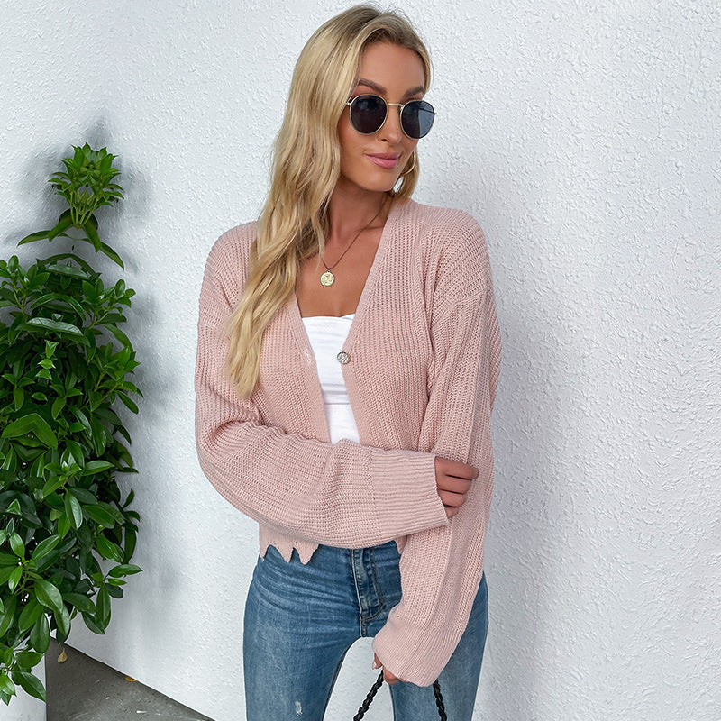 Damen Strickjacke Kuschelig Weit Schnitt Knopf Detail Beige