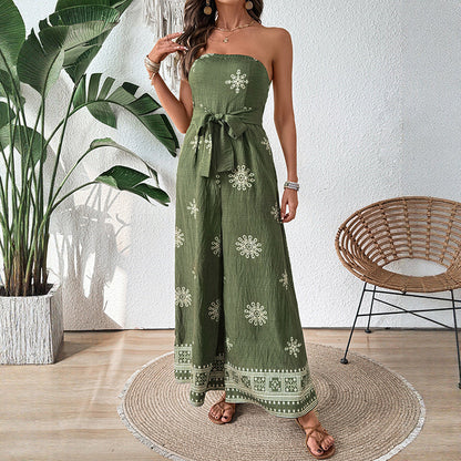 Damen Jumpsuit Taillengürtel Rüschen Schwarz Eveloria - Eveloria