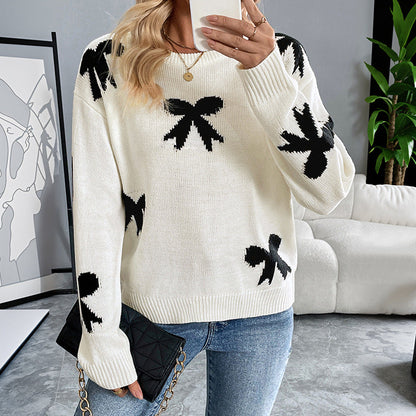 Damen Pullover Gestrickt Schleifenmuster Eveloria