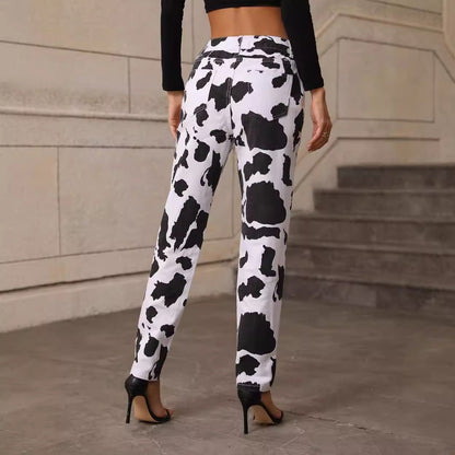 Damen Jeanshose Lässig Kuhflecken-Muster Eveloria
