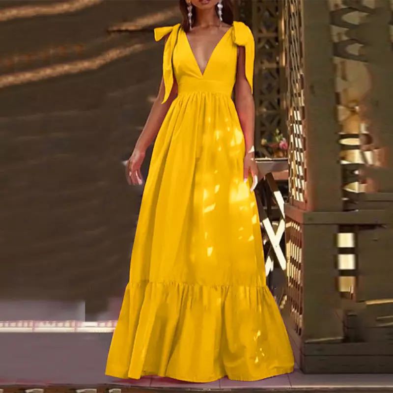 Damen Maxikleid Rüschendetails V-Ausschnitt Eveloria - Eveloria