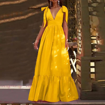 Damen Maxikleid V-Ausschnitt Ballonärmel Eveloria