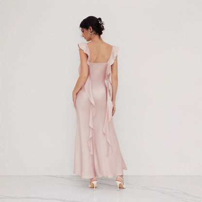 Damen Abendkleid Asymmetrische Rüschen Eveloria