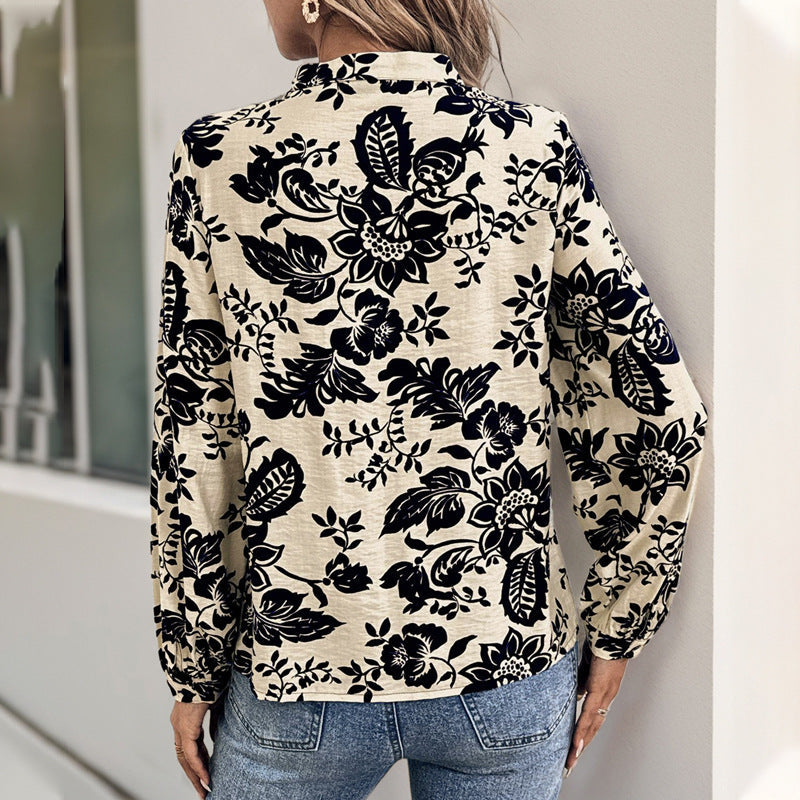 Damen Bluse Floralmuster Elegante Faltendetails Blau