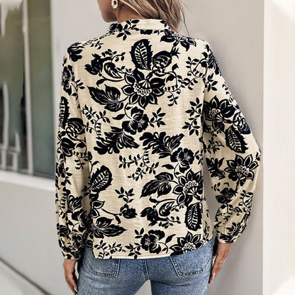 Damen Bluse Floralmuster Elegante Faltendetails Blau