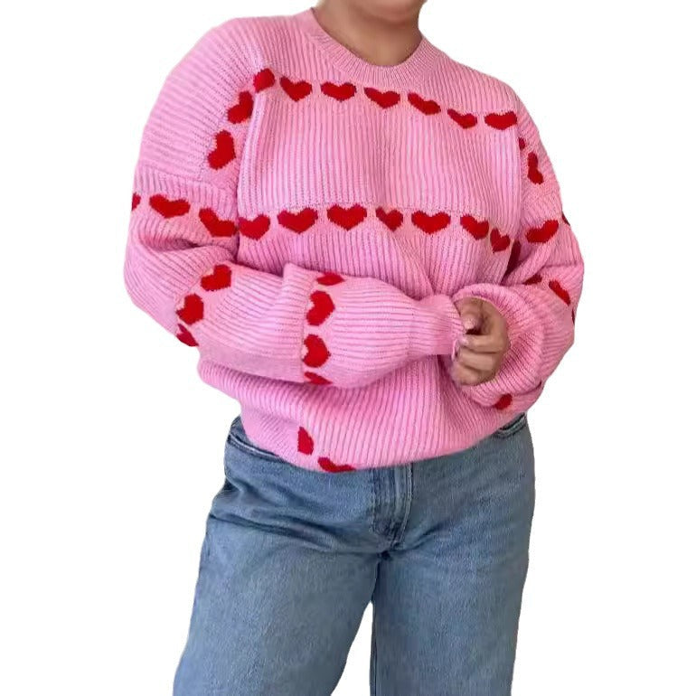 Damen Kuschelpullover Weiches Herzmuster Strick Eveloria