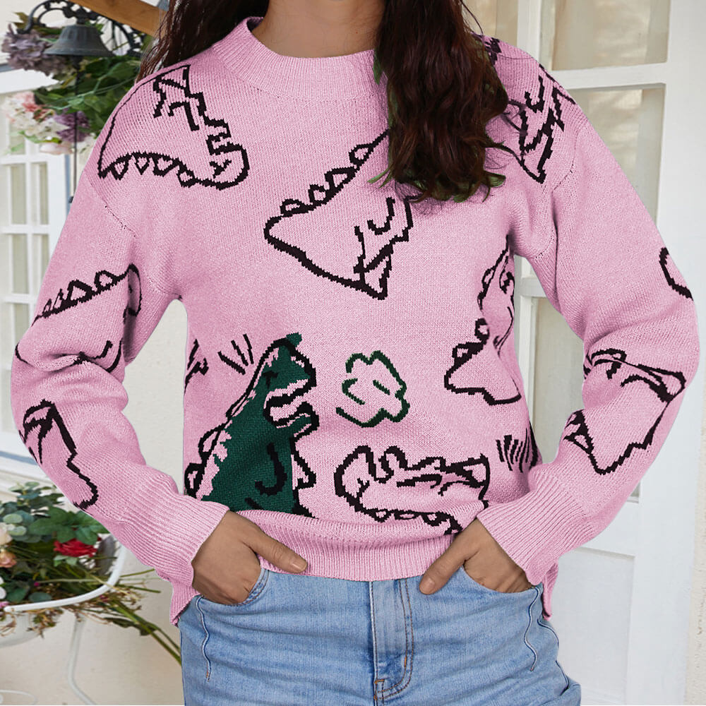 Damen Pullover Dinosaurier Motiv Lässiger Schnitt Eveloria